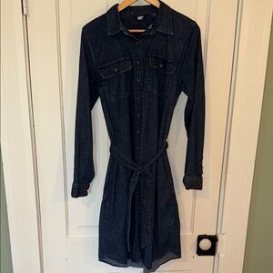 Lands' End Denim Buttoned Long Sleeve Shirt Dress